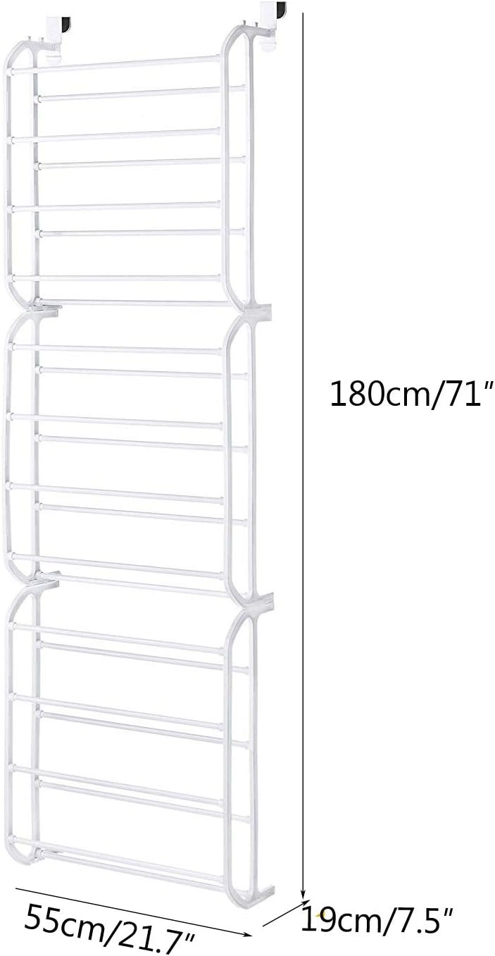 IN.HOUSE Over The Door Shoe Rack,foldable Space Saver Shoe Storage Shelf Non-slip Metal Wall Hanging Shoe Organizer For Boots Sneaker High Heels-white 55x19x180cm(22x7x71inch)