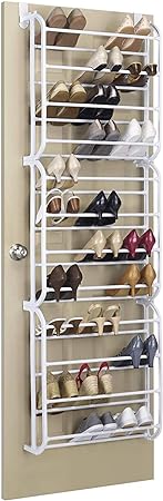 IN.HOUSE Over The Door Shoe Rack,foldable Space Saver Shoe Storage Shelf Non-slip Metal Wall Hanging Shoe Organizer For Boots Sneaker High Heels-white 55x19x180cm(22x7x71inch)