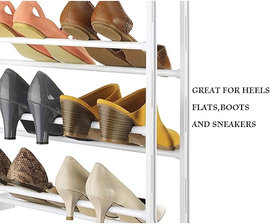 IN.HOUSE Over The Door Shoe Rack,foldable Space Saver Shoe Storage Shelf Non-slip Metal Wall Hanging Shoe Organizer For Boots Sneaker High Heels-white 55x19x180cm(22x7x71inch)