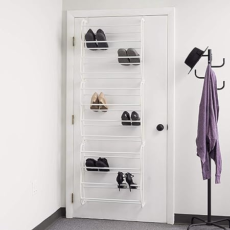 IN.HOUSE Over The Door Shoe Rack,foldable Space Saver Shoe Storage Shelf Non-slip Metal Wall Hanging Shoe Organizer For Boots Sneaker High Heels-white 55x19x180cm(22x7x71inch)